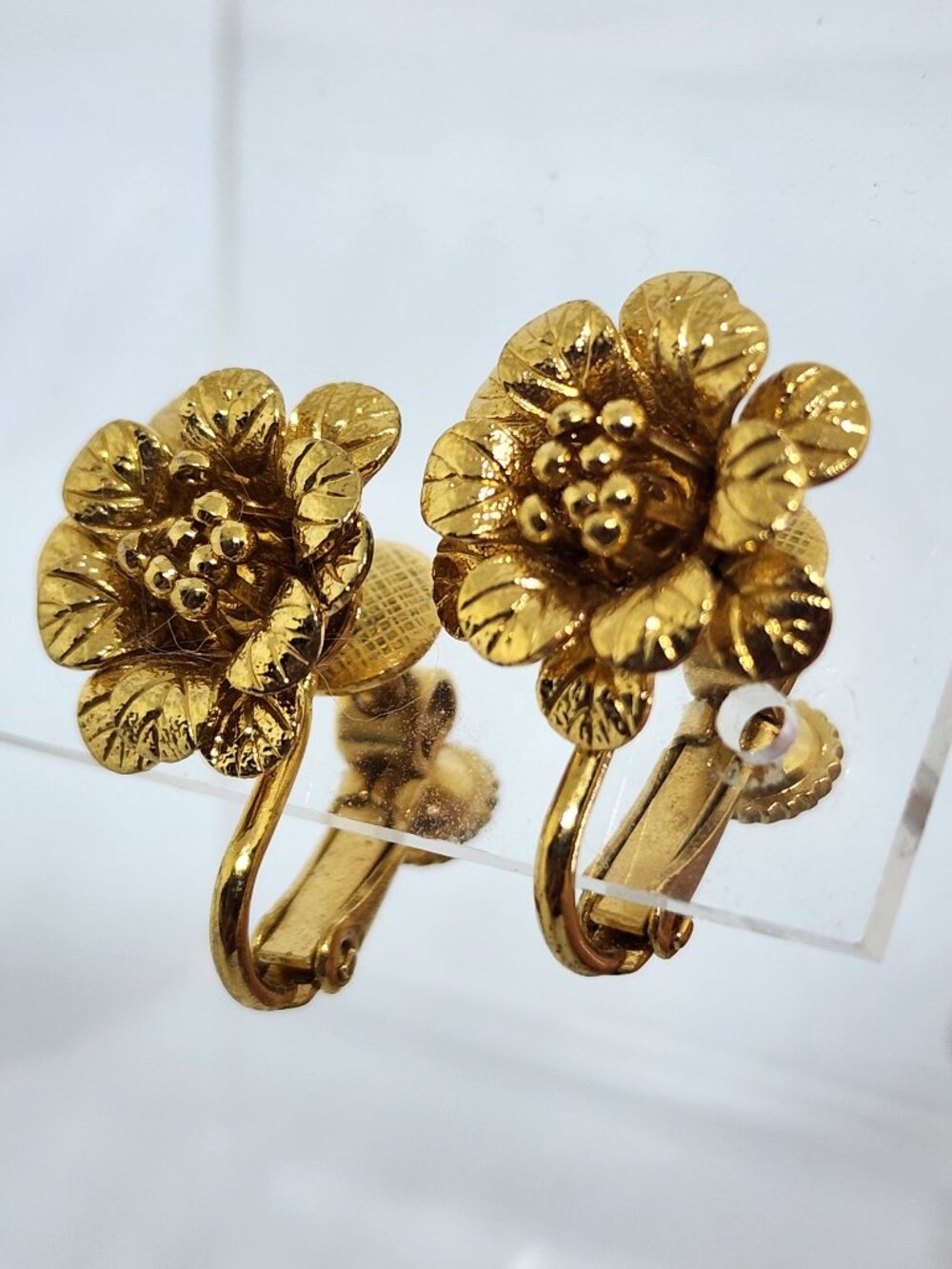 Vintage NAPIER Gold 3D Rose Flower Clip and Screw Back Fashion Earrings